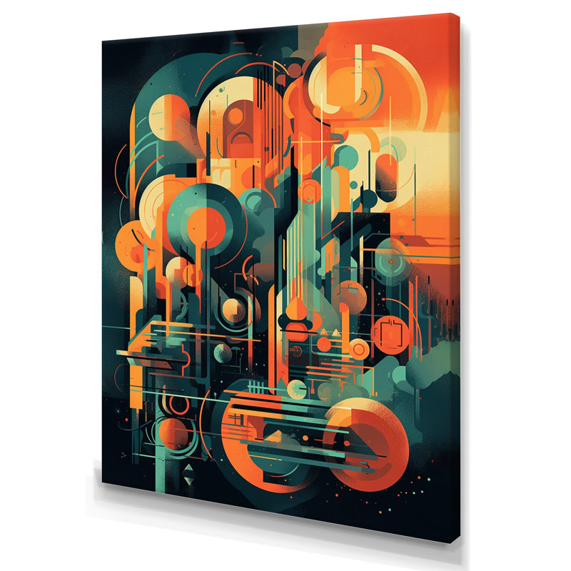 Vert et orange Mid Century Innovations II, reproduction d'art sur toile, H 40 po x l 30 po x P 1,5 po, Toile tendue