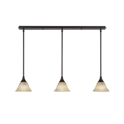 Luminaire suspendu linéaire sur pied 3 lumières avec verre en marbre italien de 7 po