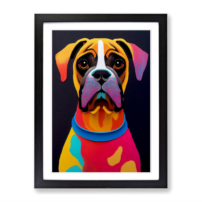 Boxer Dog Crayon - Single Picture Frame Print, Black Framed, 34cm H x 25cm W