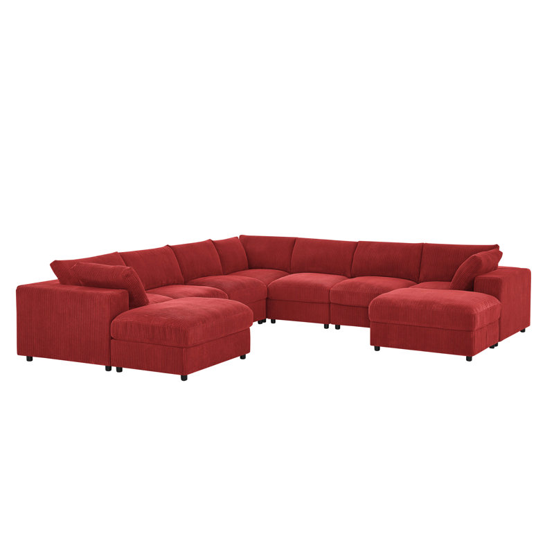 Canapé modulaire rembourré en velours Carforks, Red Corduroy