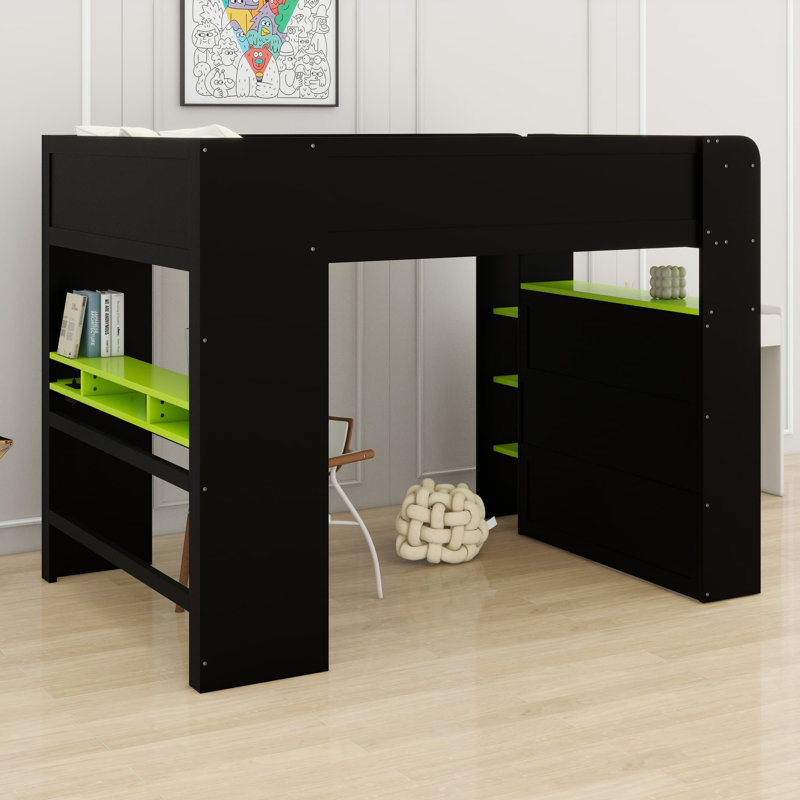 Lit superposé avec bureau à hauteur réglable, Vert