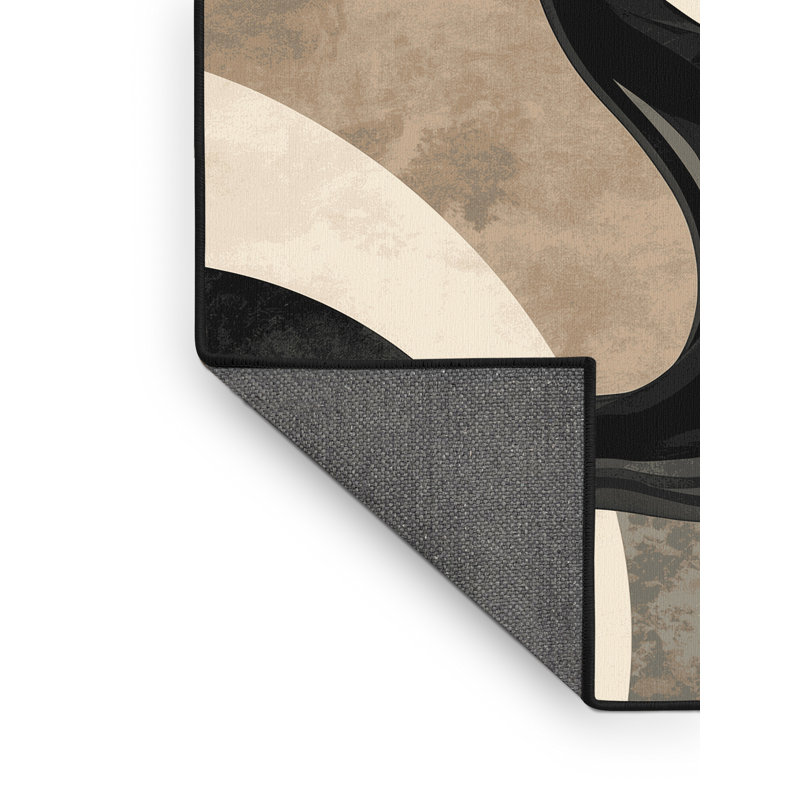 Tapis moelleux moelleux et moelleux à motif d'arc moderne gris et noir, 7 x 9