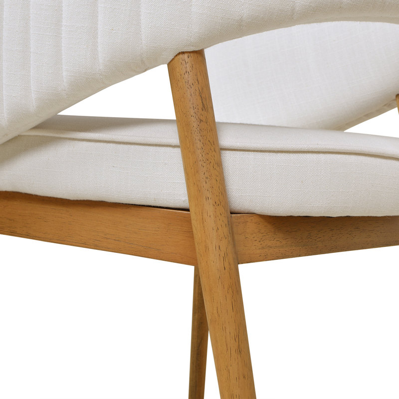 Chaise avec accoudoirs Simonne, Linen-Polyester Blend Eggshell White, Brun clair