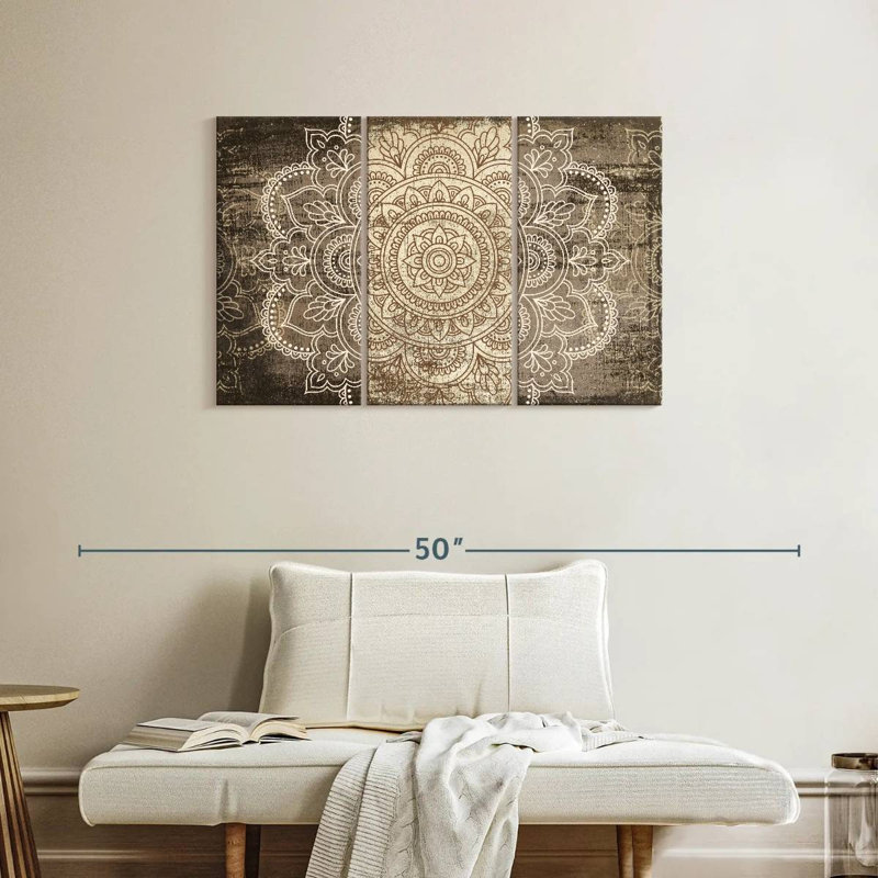 Ensemble de 3 pièces mandala sur toile, H 24 po x l 38 po x P 1,25 po
