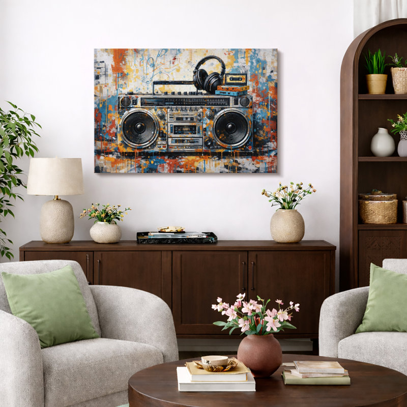Boombox, impression de musique rétro, impression sur toile encadrée, H 24 po x l 36 po x P 1,5 po, Toile tendue