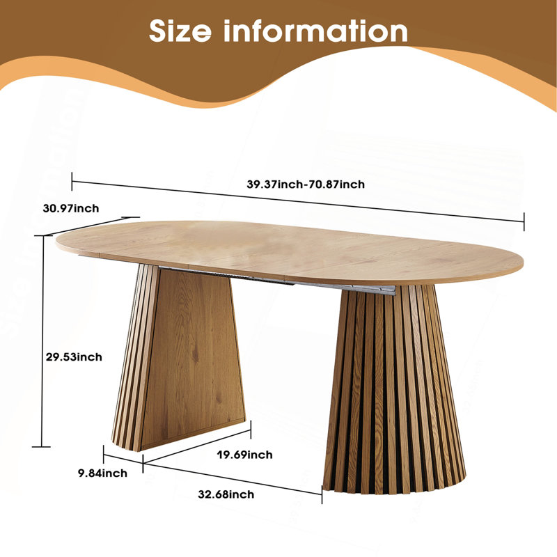 39.4"-70.9" Extendable Dining Table with Slatted Oval Design