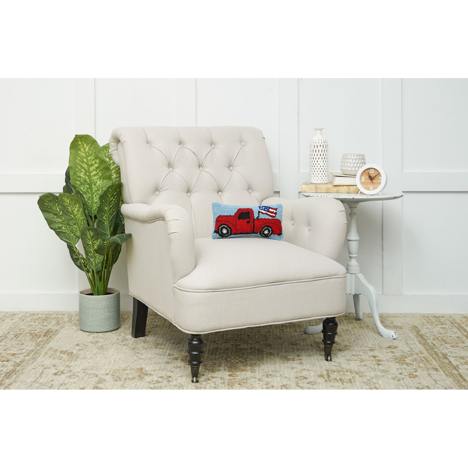  Patriotic Truck Hooked Americana Throw Pillow