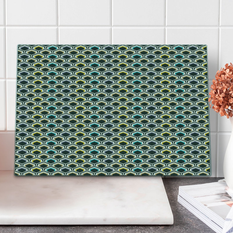 Ambesonne Geometric Cutting Board Large Hexagonal Overlapping Black Sky Blue Yellow