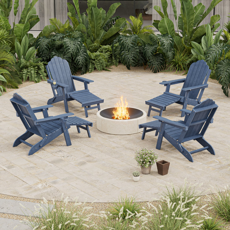Ensemble de 4 chaises Adirondack pliantes, chaise de patio extérieure réglable en PEHD 3 positions avec repose-pieds rétractable pour terrasse