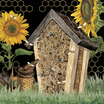 " Honey Bees & Flowers Please On Black X " by Tara Reed