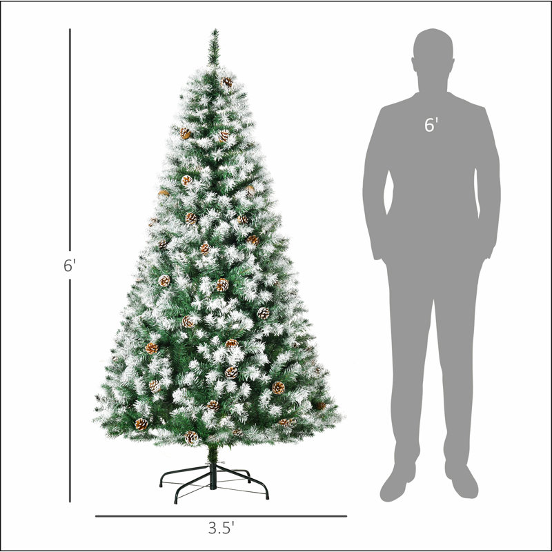 Sapin de Noël artificiel enneigé 6 pi avec branches réalistes, 61 pommes de pin et 800 pointes