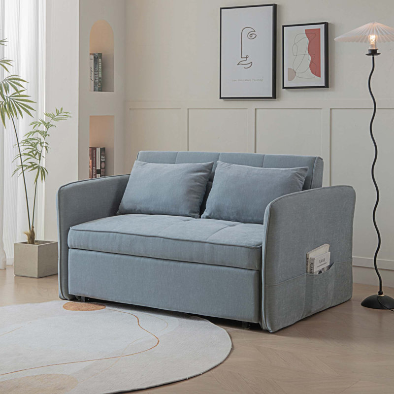 Canapé-lit tapissier de 53,5 po Luciele, Tissu gris