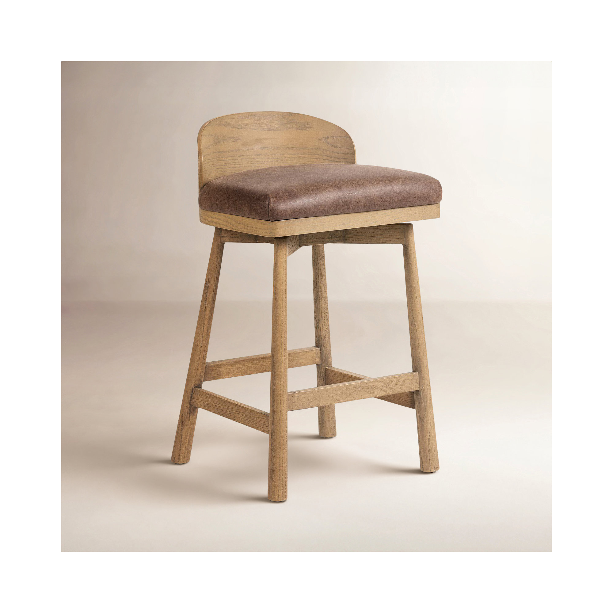 Ackerson Swivel Stool-Altair Sienna-Counter, Counter Stool (26.97" Seat Height), Palermo Cigar Genuine Leather, Blonde Oak