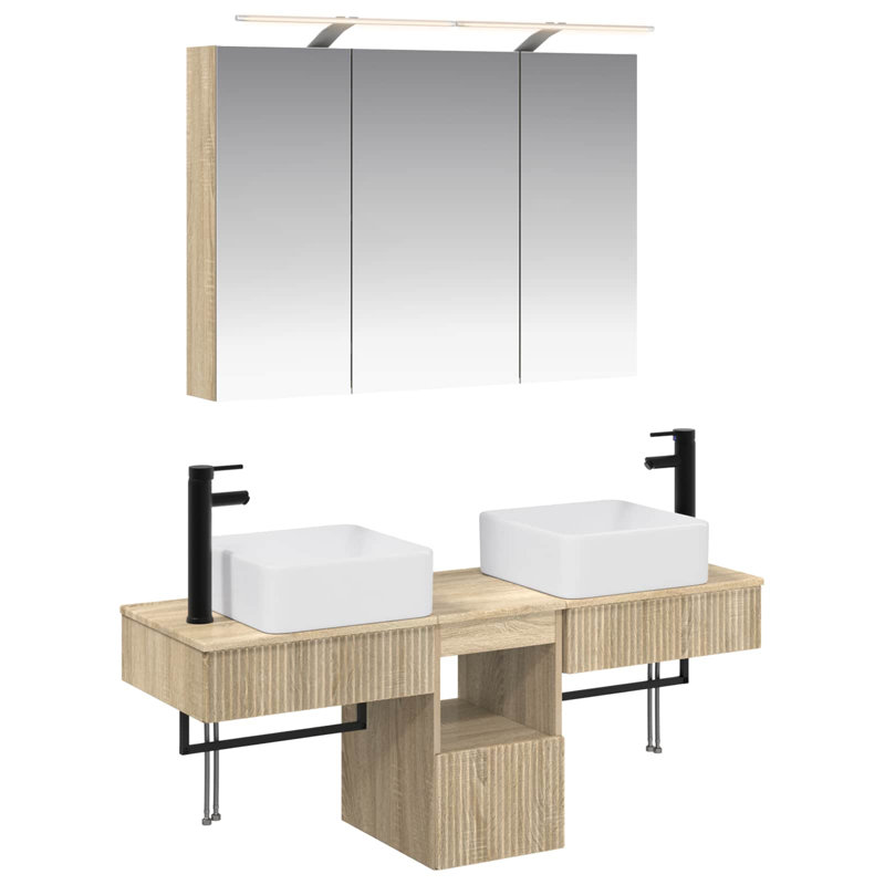 Vanity & Mirror Set, Light Wood