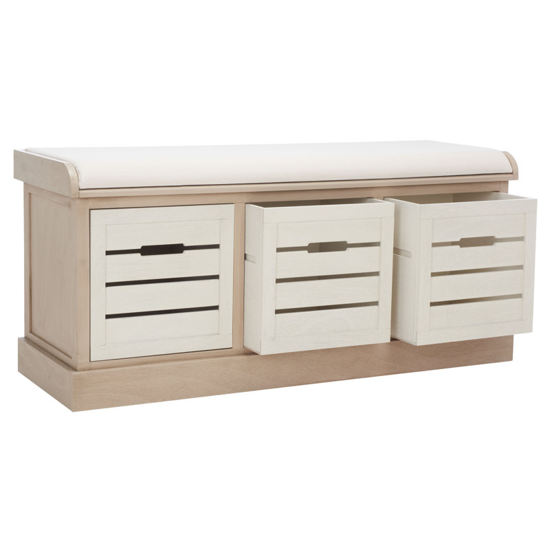 South Ferry Linen Upholstered Storage Bench, Sand