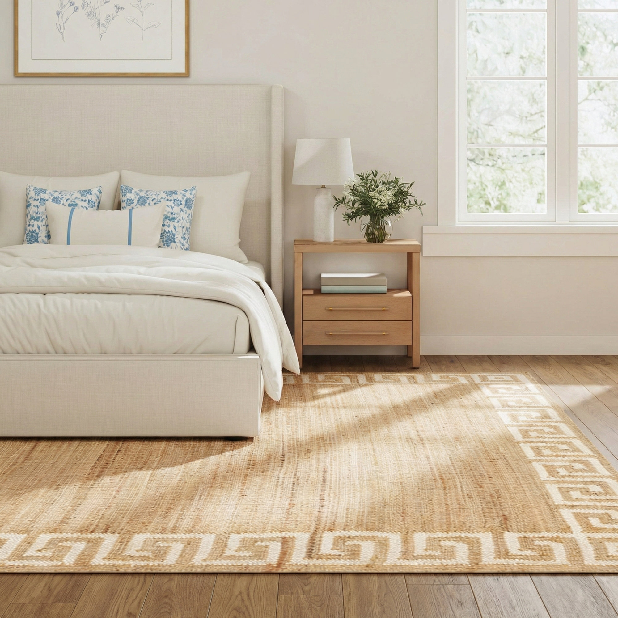 Erin Gates by Momeni Orchard Greek Key Jute and Wool Hand Woven Ivory Area Rug, Rectangle 9' x 12'