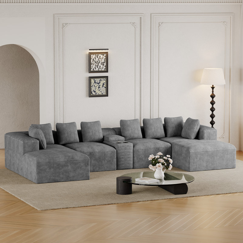 Canapé modulaire de 5 pièces sans assemblage avec chaises, console et porte-gobelet, Gris