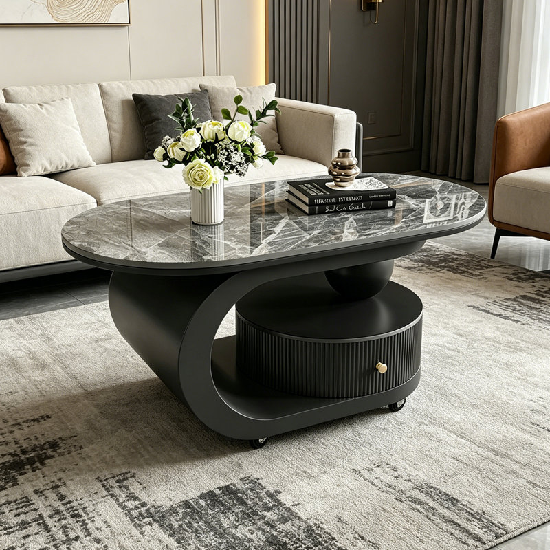 Buco, 17.71" H x 39.37" L x 19.68" W, White Marble 2, Black