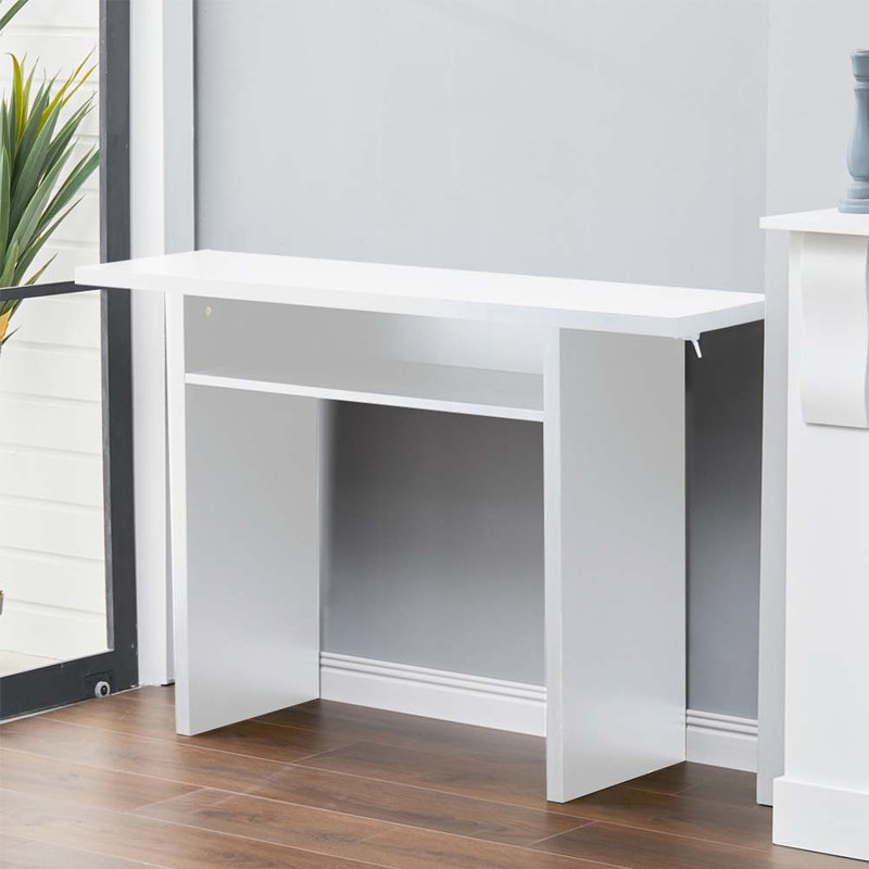 Emar 120Cm Narrow Rectangular Console Table with Storage Shelf, White, White