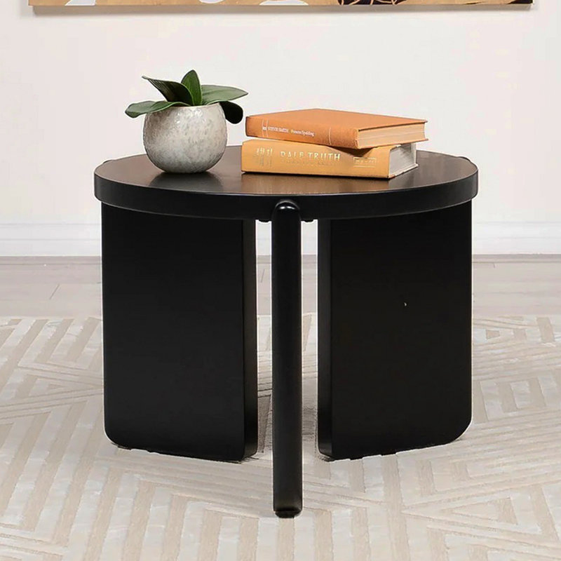 Table de bout ronde en bois, noir