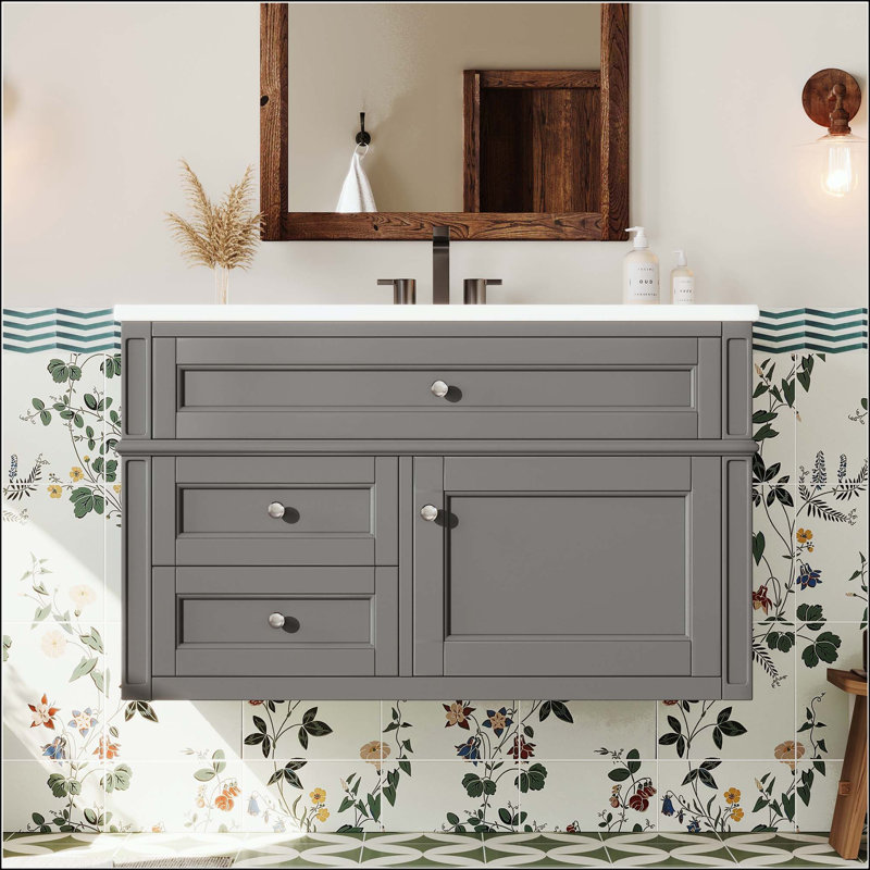 Ensemble de meuble-lavabo mural 36 po avec 2 tiroirs et basculant 36 po, Grey/Silver
