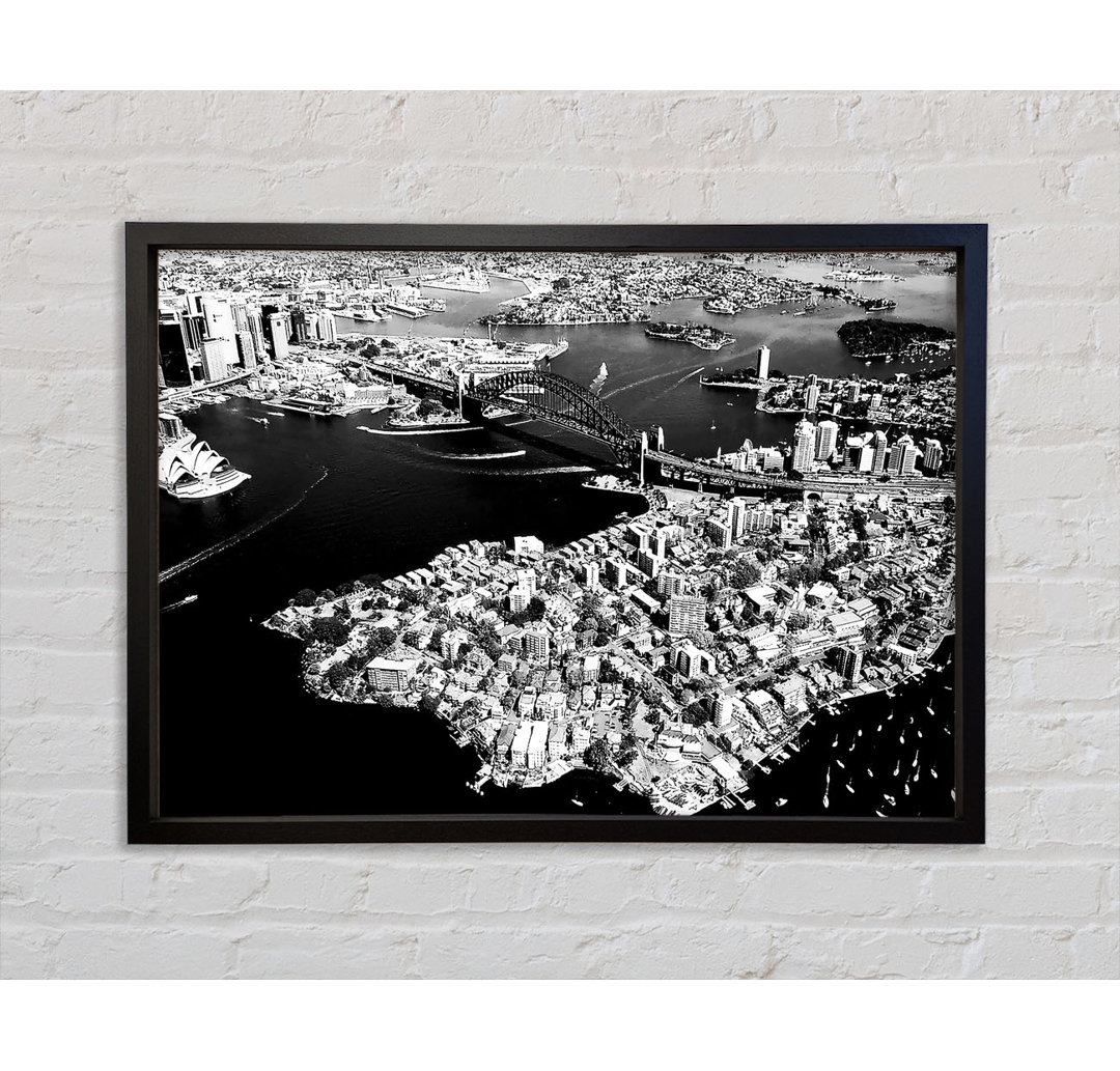 Sydney Harbour Bridge Ariel View B N W - Single Picture Frame Kunstdrucke auf Leinwand