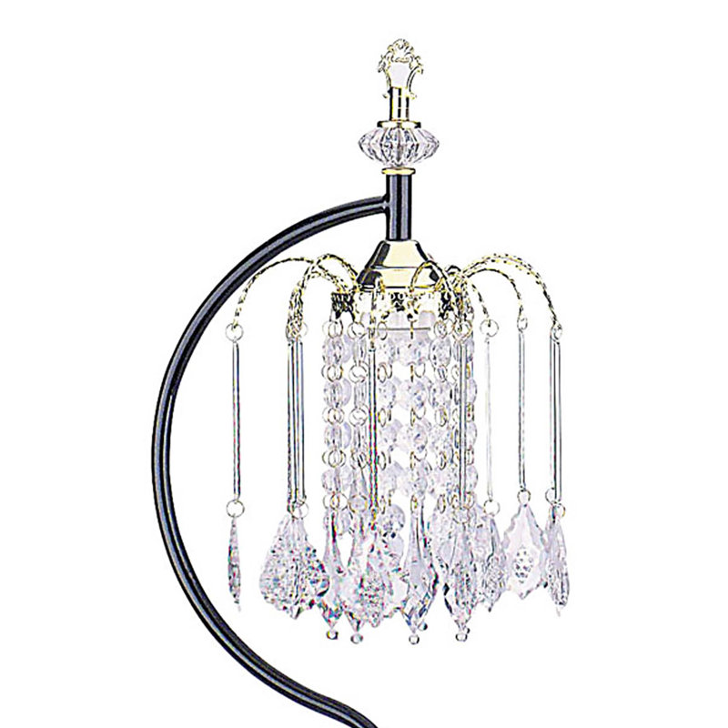 Lampe de table haute 27 po en métal avec finition noire, conception de lustre en cristal