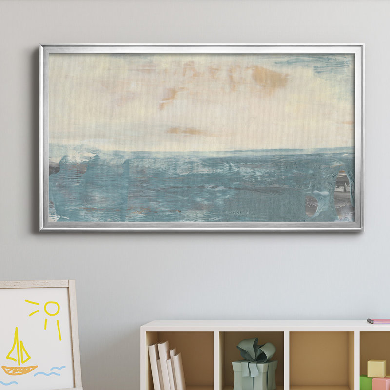 Peace and Calm III - Peinture encadrée, H 14,5 po x l 26,5 po, Toile encadrée, Argent argent