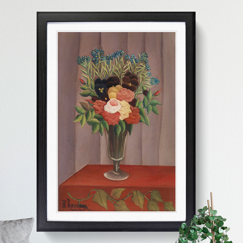 Bouquet of Flowers Vol.1 by Henri Rousseau - Picture Frame Painting, 48cm H x 36cm W x 2cm D, Black
