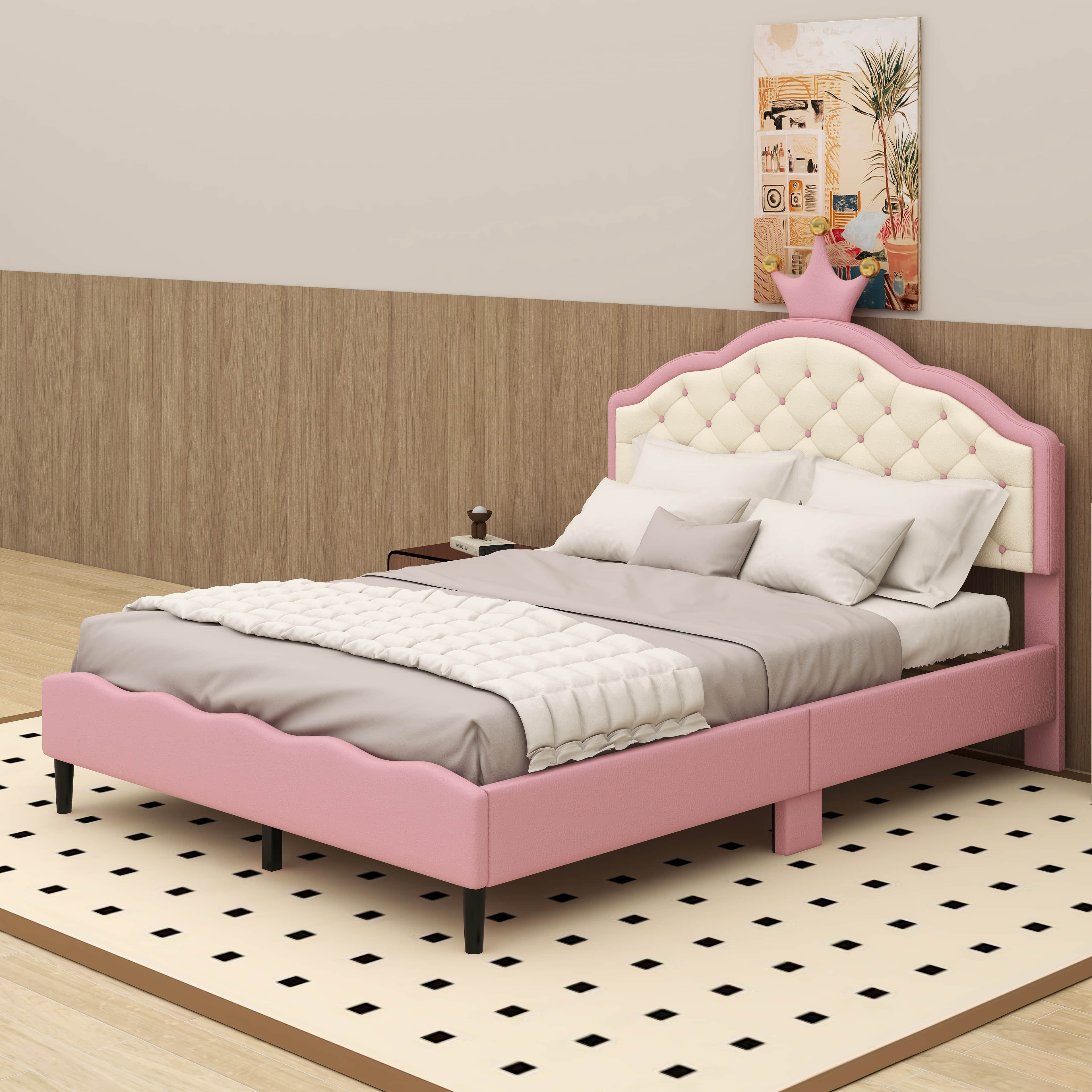 Dorie Twin Bed, Pearl White Faux Leather Victorian Carved w Crystals main image 0