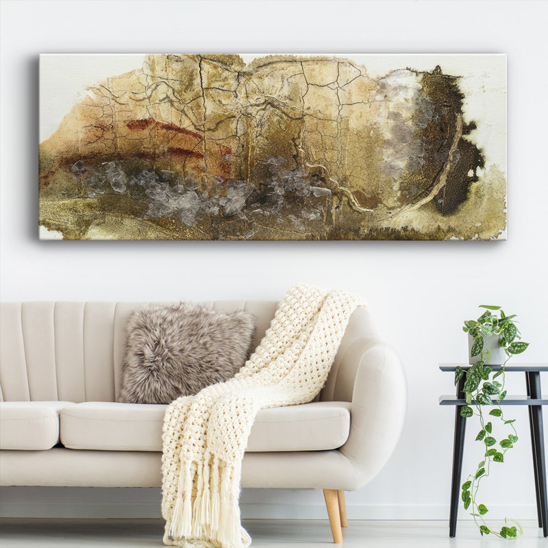 «Gold on the Rise I» - Toile tendue avec châssis, H 20 po x l 50 po x P 1,5 po