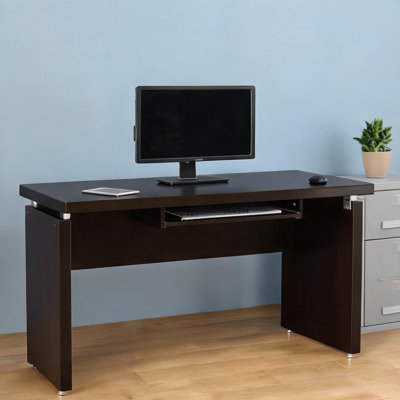 Computer Desk with Cappuccino Wood-Tone Brown Finish, Floating Top, and Keyboard Tray, 55 Inches