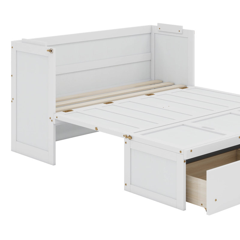 Queen Murphy Bed With USB And Drawer, White