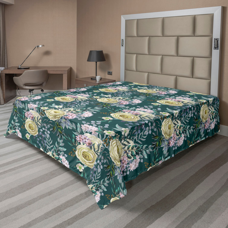 Ambesonne Floral Flat Sheet Peonies Spring Botanical Art