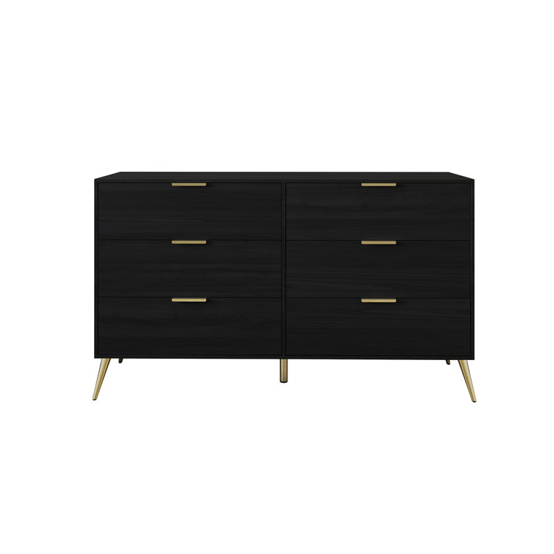 Rafiat 52.56'' W 6 - Drawer Dresser, Black