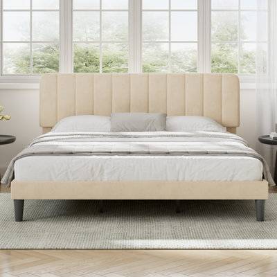 Upgraded Velvet Upholstered Platform Bed with Adjustable Headboard, Reinforced & Quiet Design, No Box Spring Needed, Sturdy Wood Slat Support, Easy Assembly