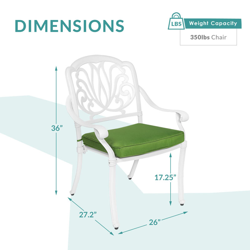 Chaise de patio empilable avec coussin, Blanc, Vert
