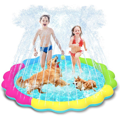 Dog Pool Anti Slip Splash Sprinkler Pad For Dogs Thickened Durable Upgrade Bath Pool Pet Summer Outdoor Water Toys Backyard Fountain Play Mat Colorful