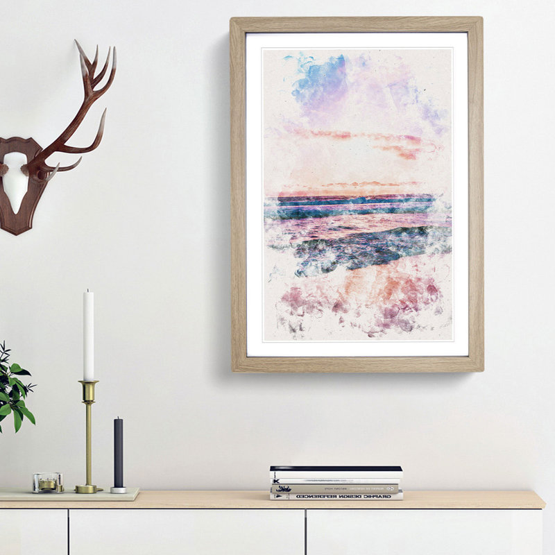 Pink Beach - Picture Frame Painting Print, Oak Framed, 87cm H x 62cm W x 2cm D