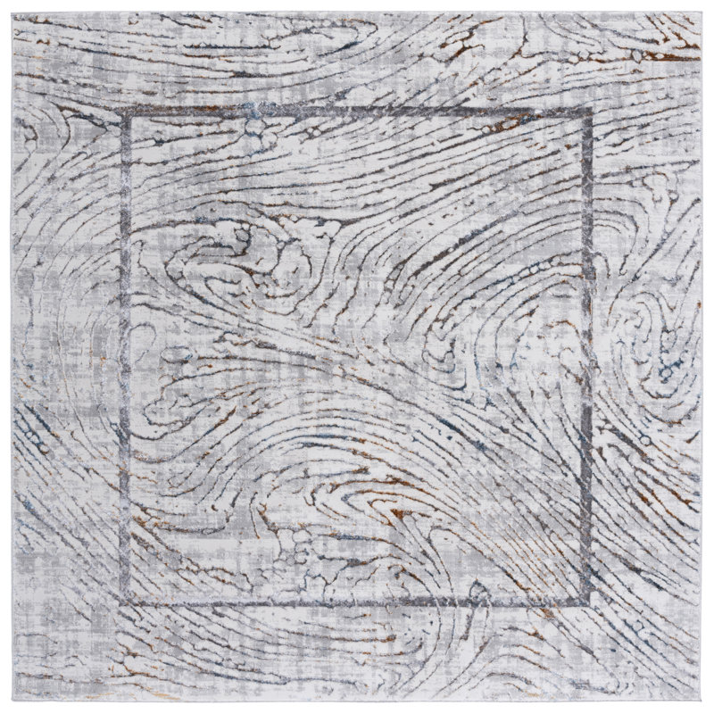 Gris abstrait/Tapis décoratif Ivoire Framingham, Carré 6 pi 7 po