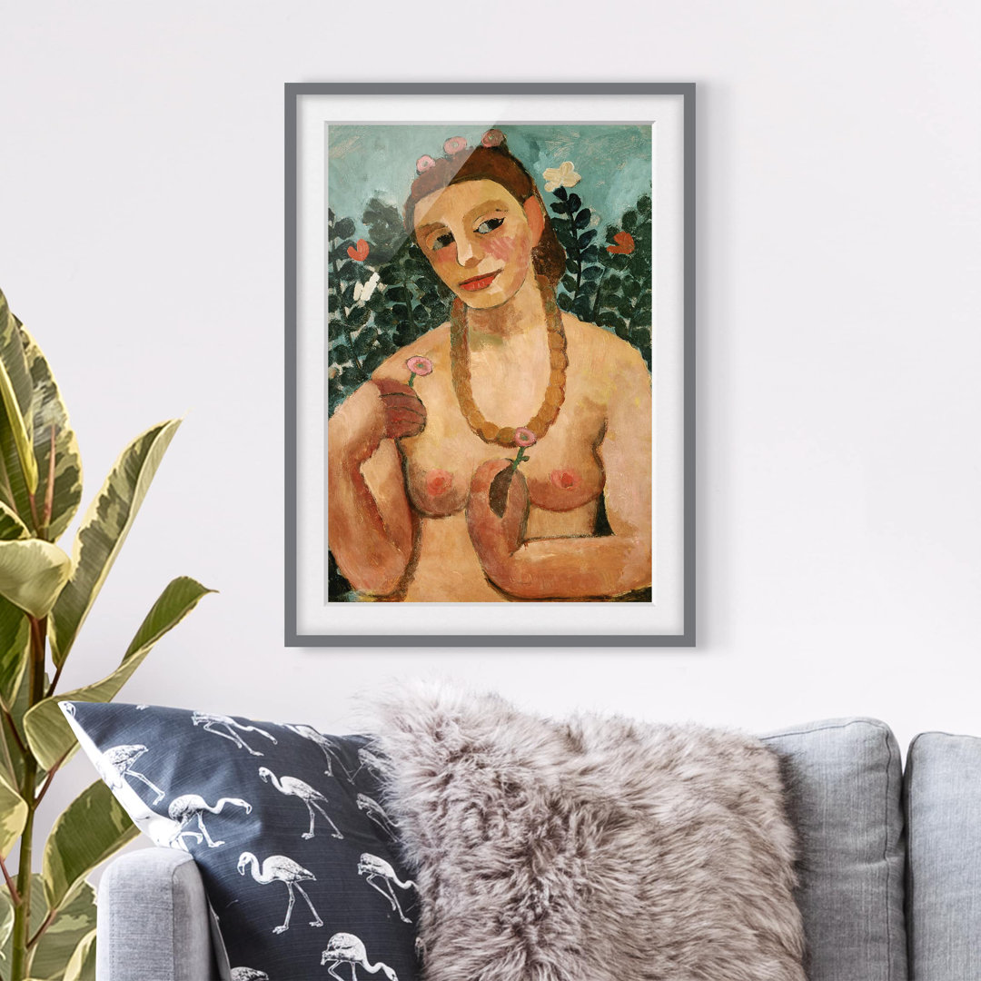 Gerahmtes Poster Half Nude with Amber Necklace