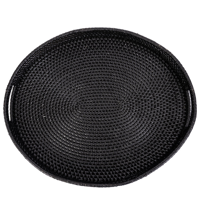 Ilonka Artifacts Rattan Oval Ottoman Tray With Cutout Handles, 18"W x 15"D x 2"H, Tudor Black