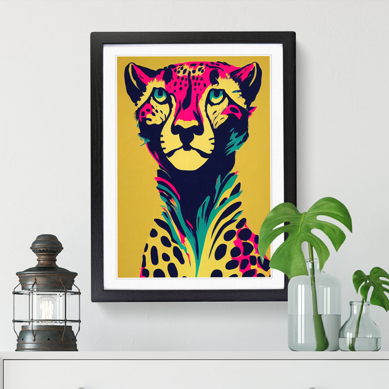 Cheetah Neon - Picture Frame Print, 64cm H x 46cm W, Walnut Framed