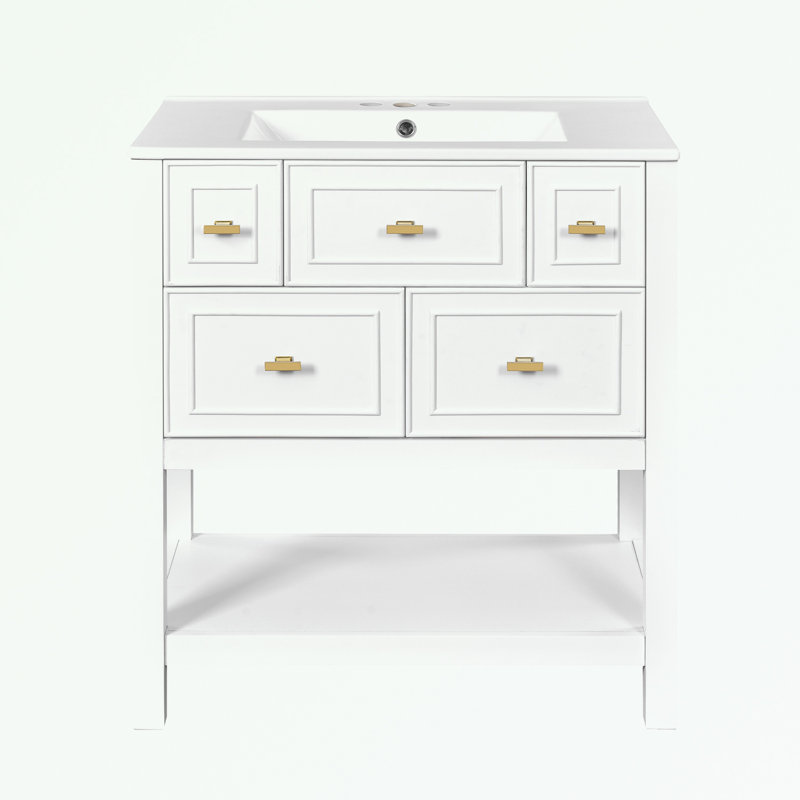 Ensemble de meuble-lavabo avec lavabo et 5 tiroirs, Blanc