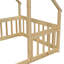 Lit simple en bois en forme de maison avec clôture, garde-corps, naturel-1197074730