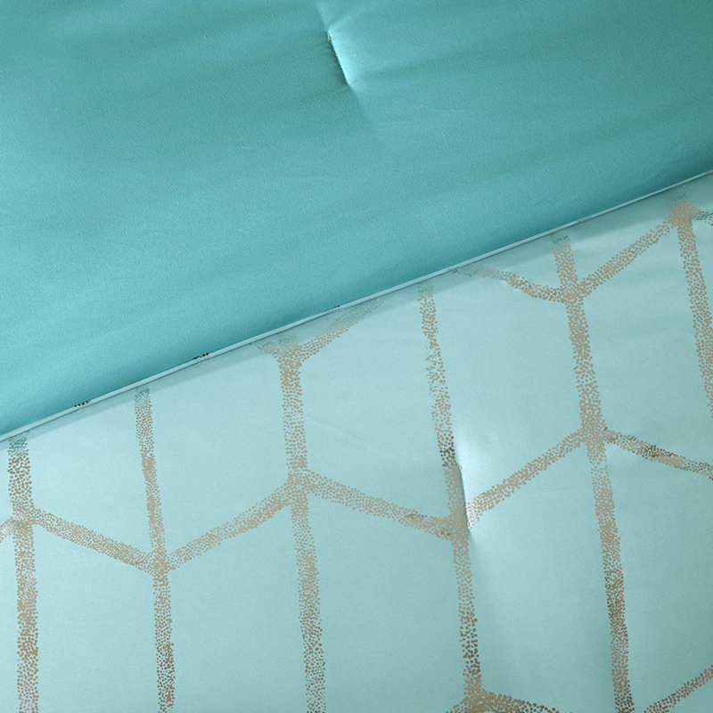 Édredon double avec bordures métalliques argentées et accents, Bleu, Édredon double + 4 pièces supplémentaires