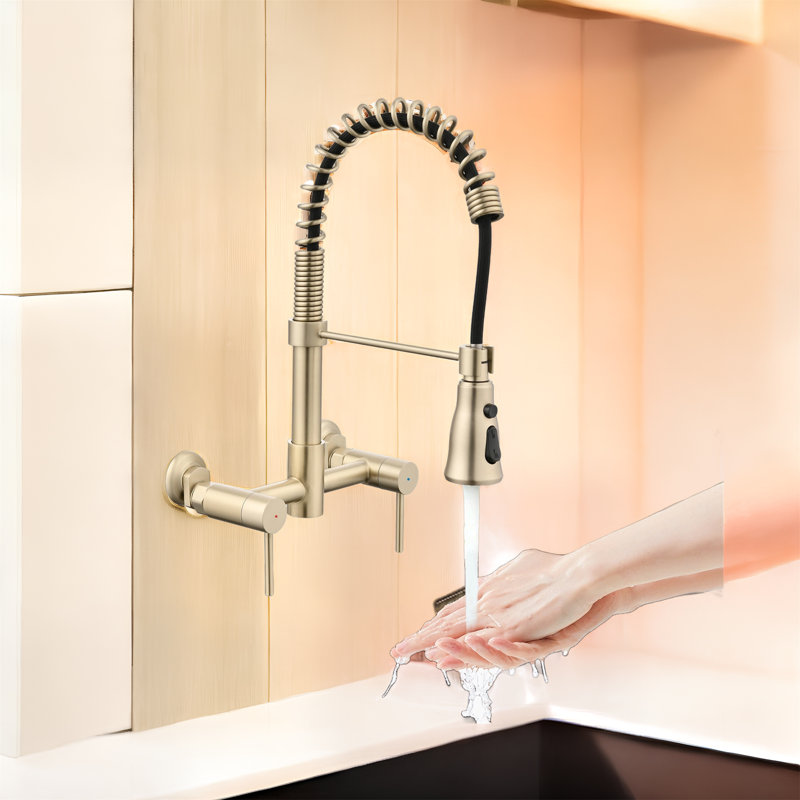 MONSFEST Pull Down Kitchen Faucet, Brushed Gold