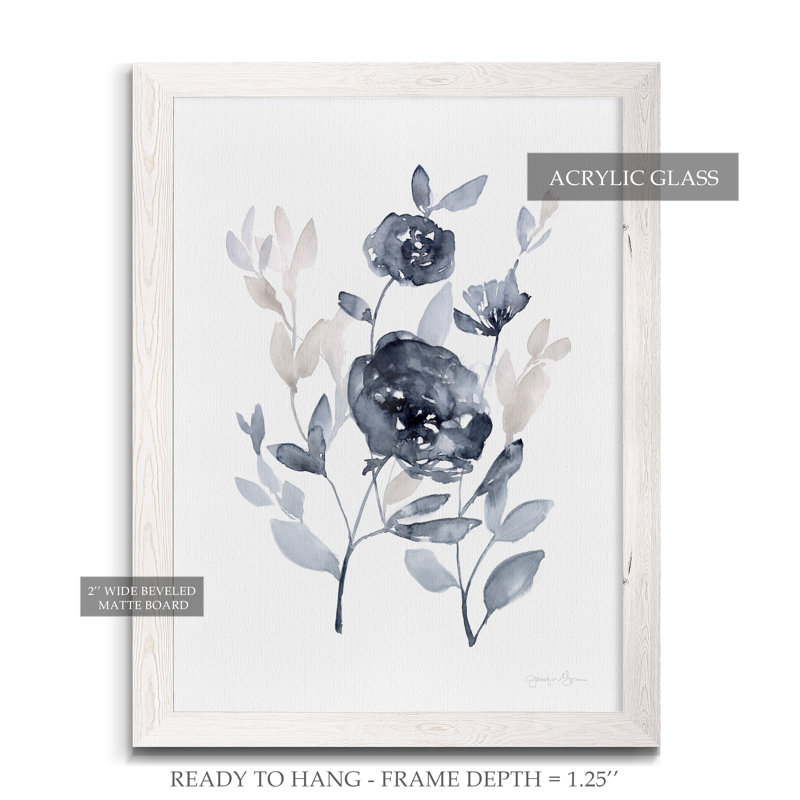 " Peonies In Grey II ", Framed White Canvas, 32" H x 44" W x 1.25" D