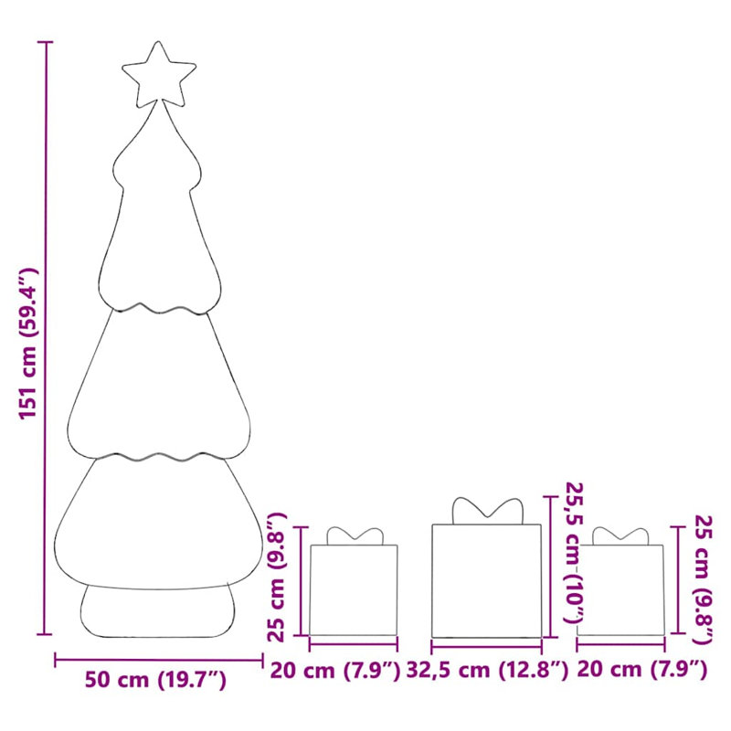 vidaXL Lighted Christmas Tree with 3 Gift Boxes 2D Warm White, 151cm H