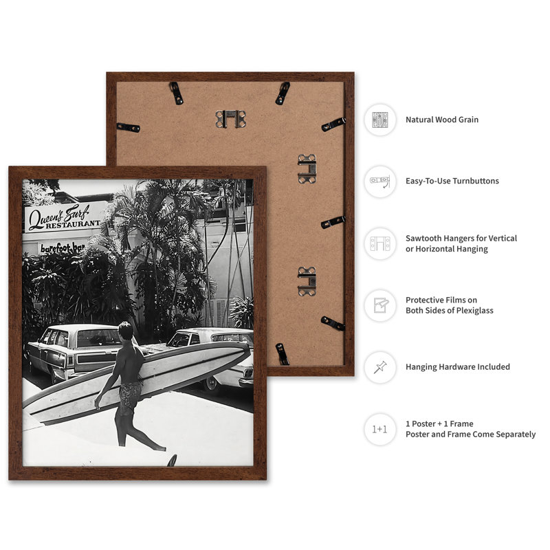 Surfeur qui marche, Poster, 12"H x 16"W, Brown Framed